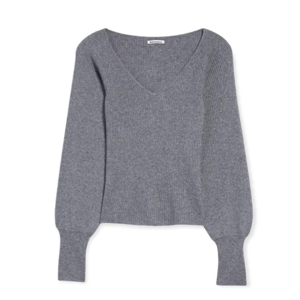 Reformation Gray V-Neck Sweater